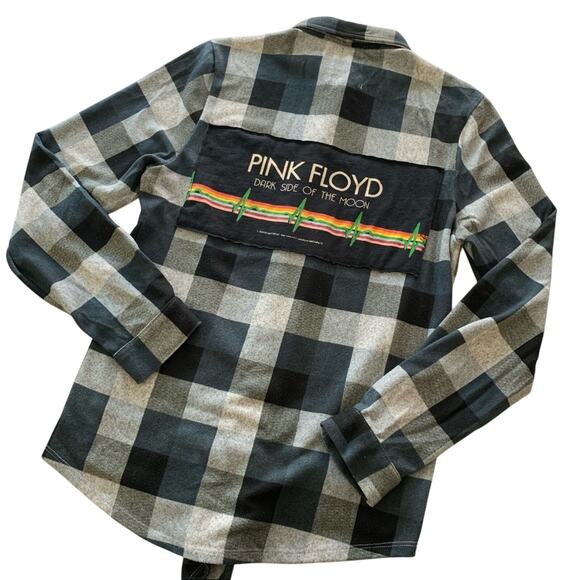Via Penny Lane Reworked Apparel | Pink Floyd Plaid Button Up Shirt Small - Picture 9 of 10